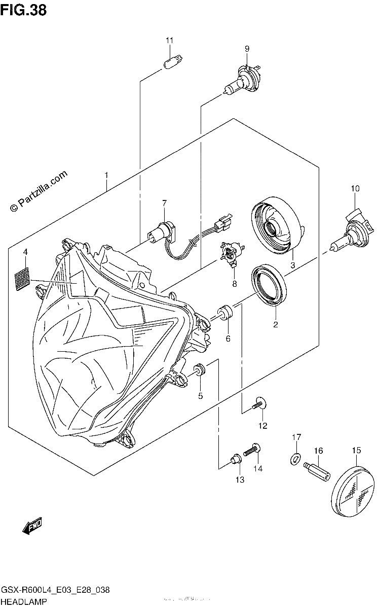 Diagrama de HEADLAMP GSX R600L4 E03