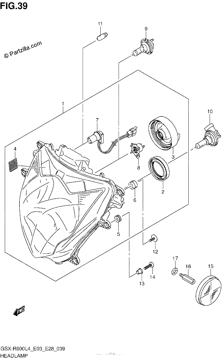 Diagrama de HEADLAMP GSX R600L4 E28