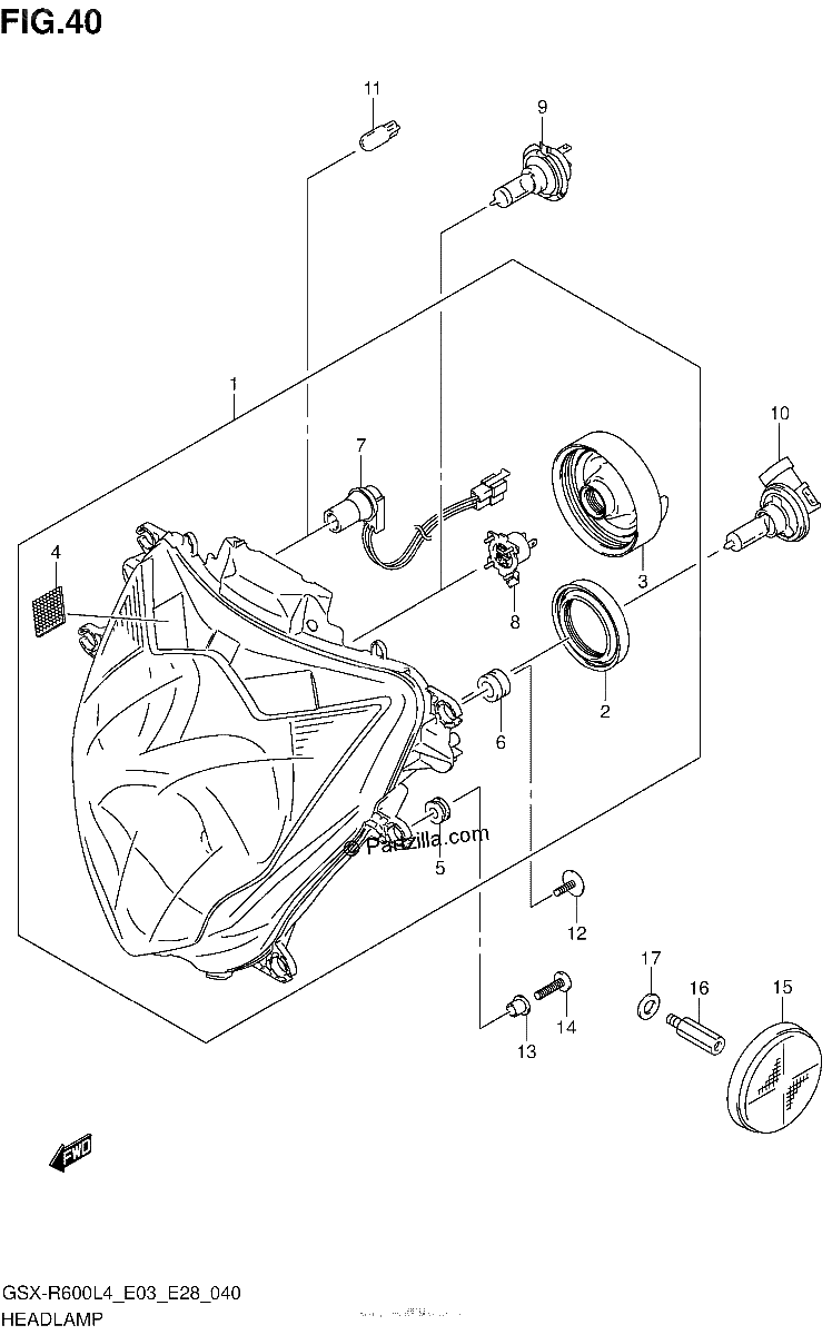 Diagrama de HEADLAMP GSX R600L4 E33