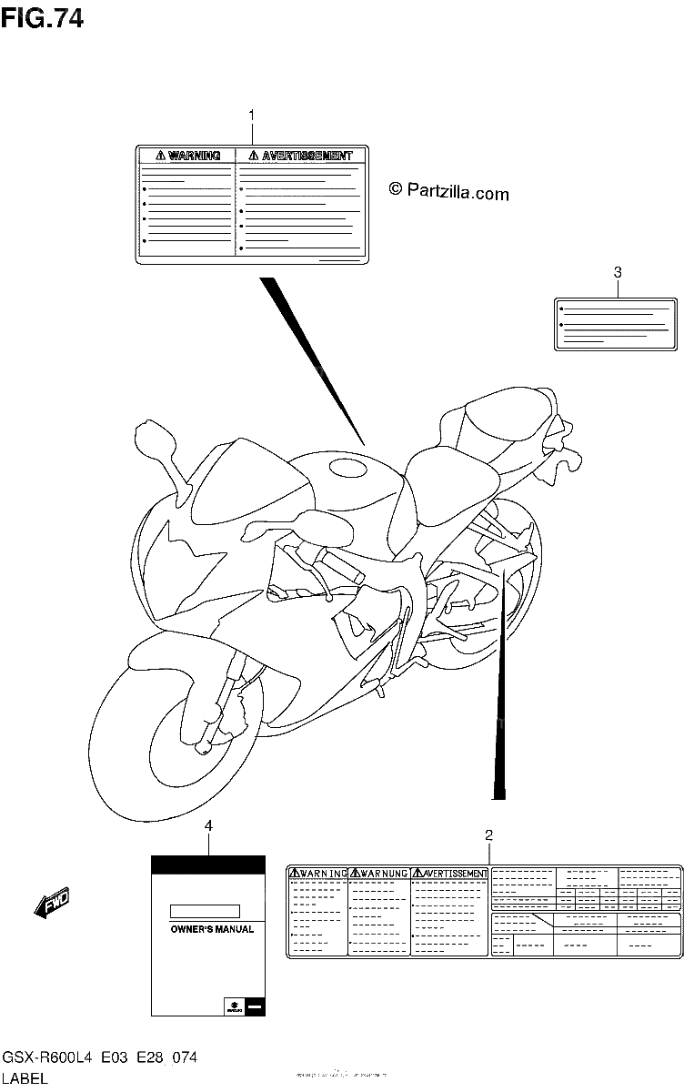 Diagrama de LABEL GSX R600L4 E28
