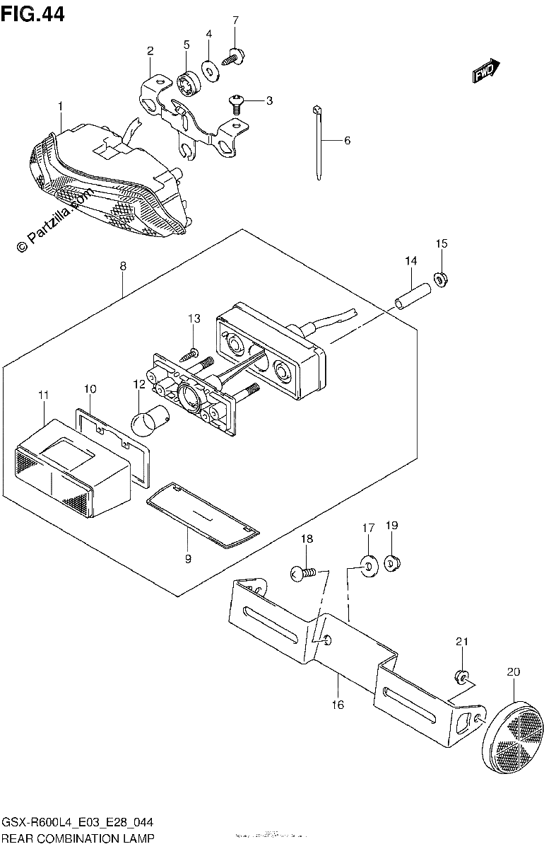 Diagrama de REAR COMBINATION LAMP GSX R600L4 E03