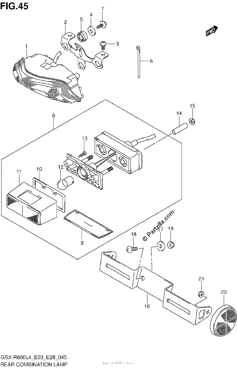 Diagrama de REAR COMBINATION LAMP GSX R600L4 E28