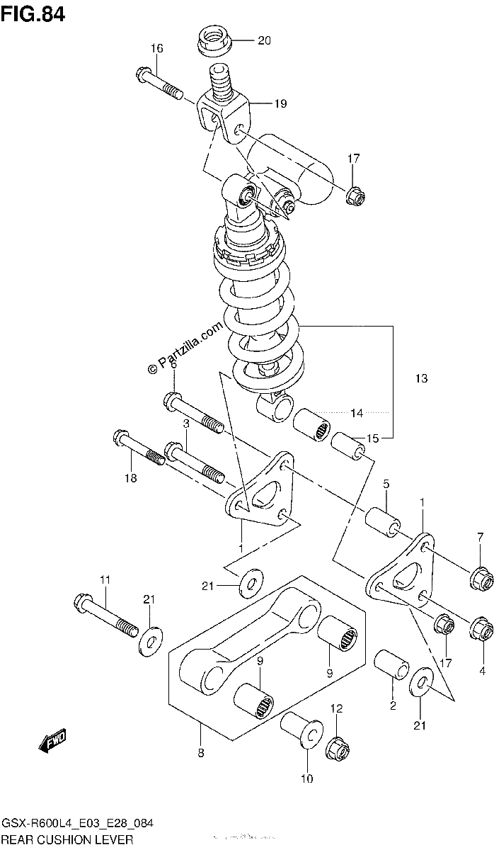 Diagrama de REAR CUSHION LEVER GSX R600L4 E03