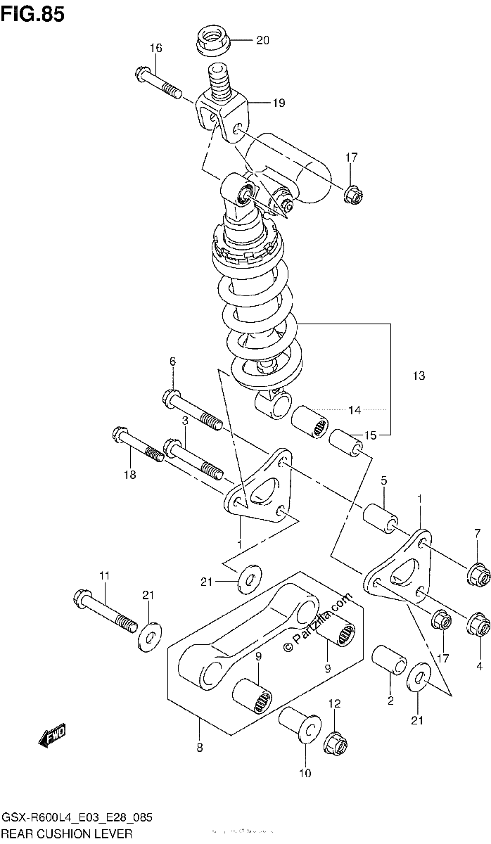 Diagrama de REAR CUSHION LEVER GSX R600L4 E28