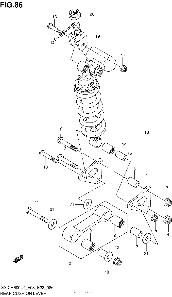 Diagrama de REAR CUSHION LEVER GSX R600L4 E33