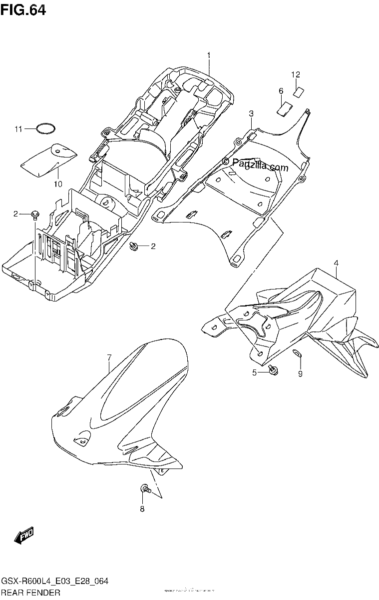 Diagrama de REAR FENDER GSX R600L4 E03