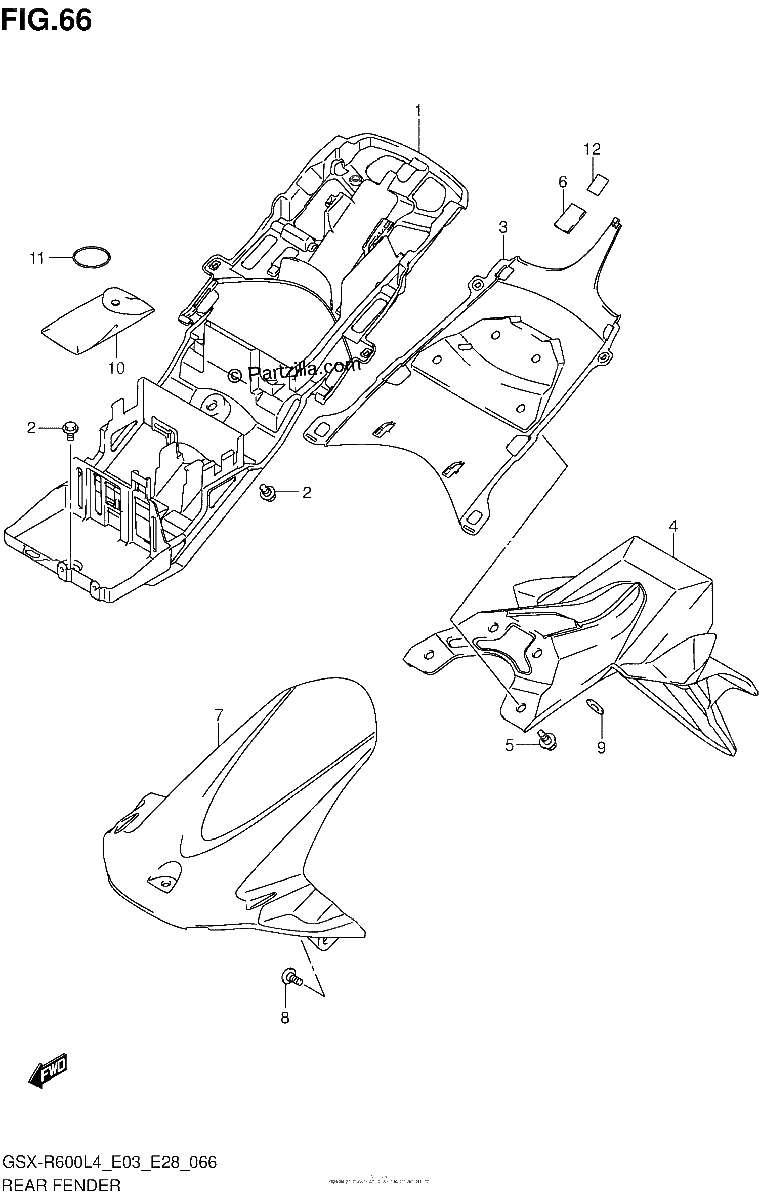 Diagrama de REAR FENDER GSX R600L4 E33
