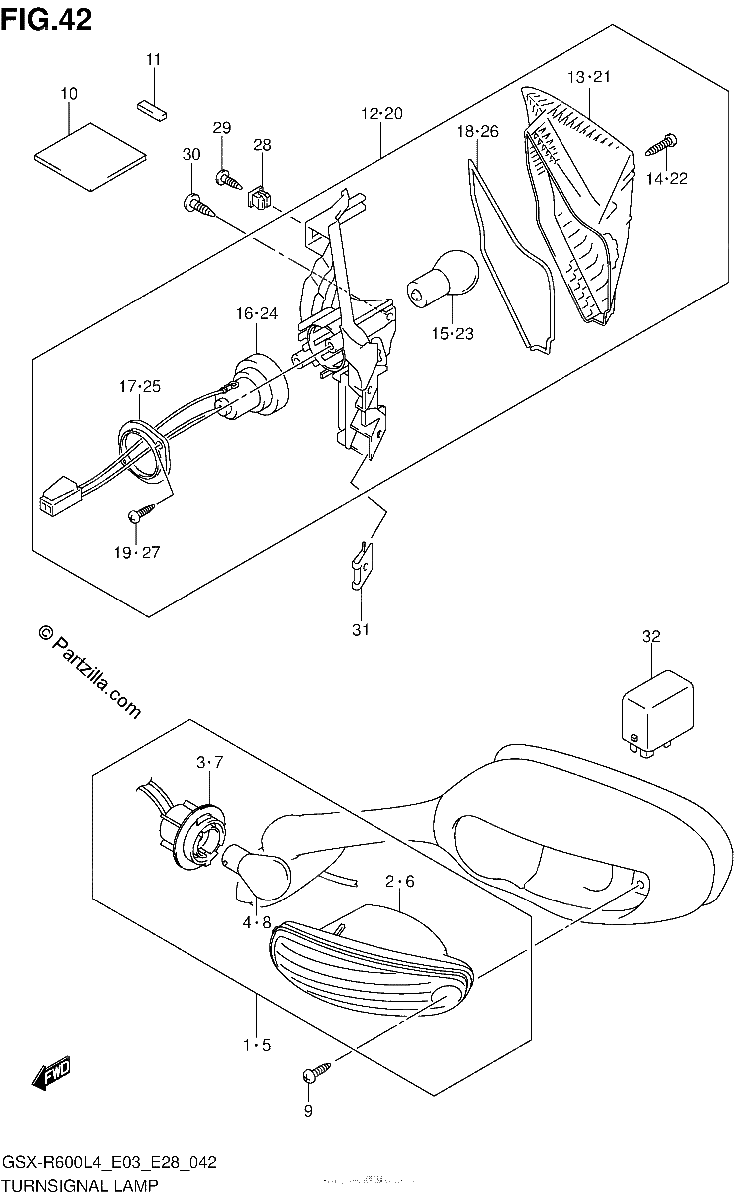 Diagrama de TURNSIGNAL LAMP GSX R600L4 E28