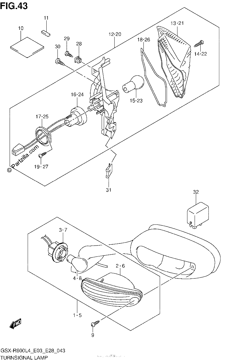 Diagrama de TURNSIGNAL LAMP GSX R600L4 E33