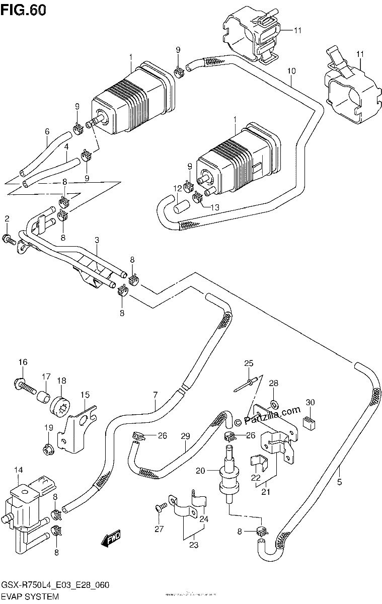 Diagrama de EVAP SYSTEM GSX R750L4 E33