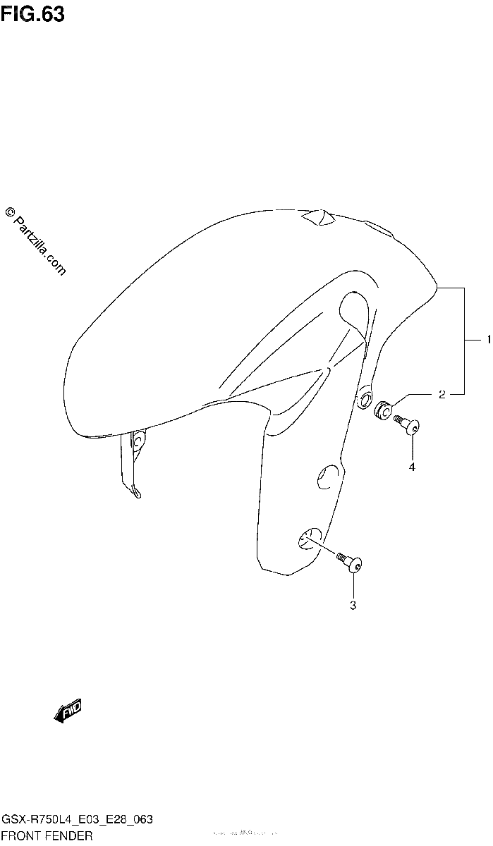 Diagrama de FRONT FENDER GSX R750L4 E03