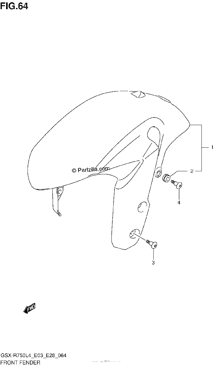 Diagrama de FRONT FENDER GSX R750L4 E28
