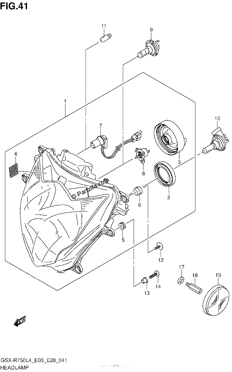 Diagrama de HEADLAMP GSX R750L4 E03