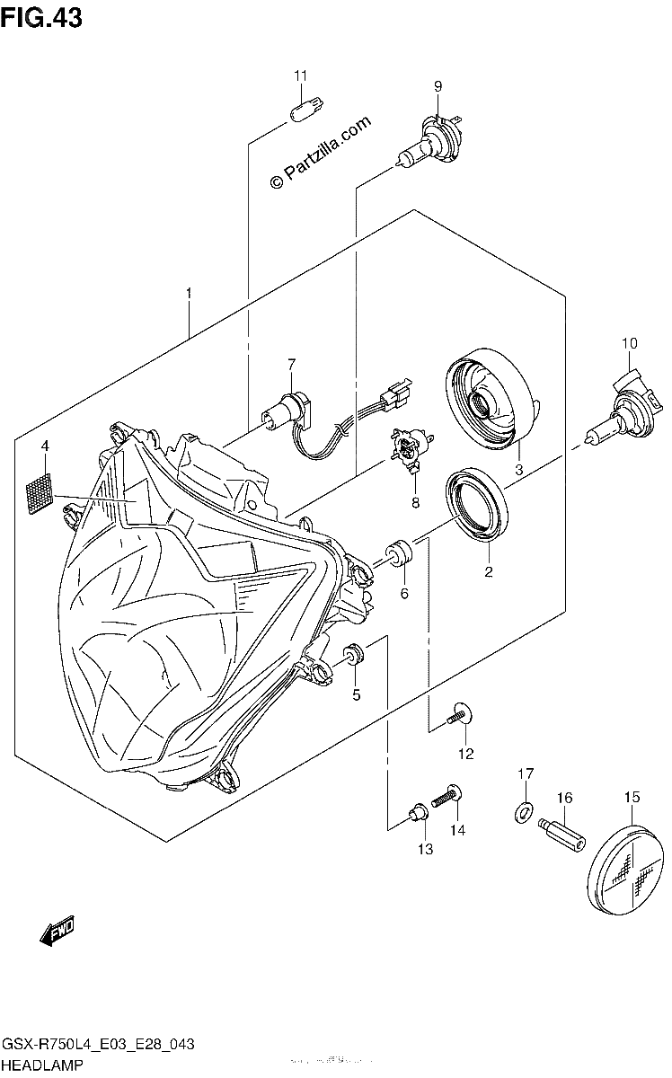 Diagrama de HEADLAMP GSX R750L4 E33