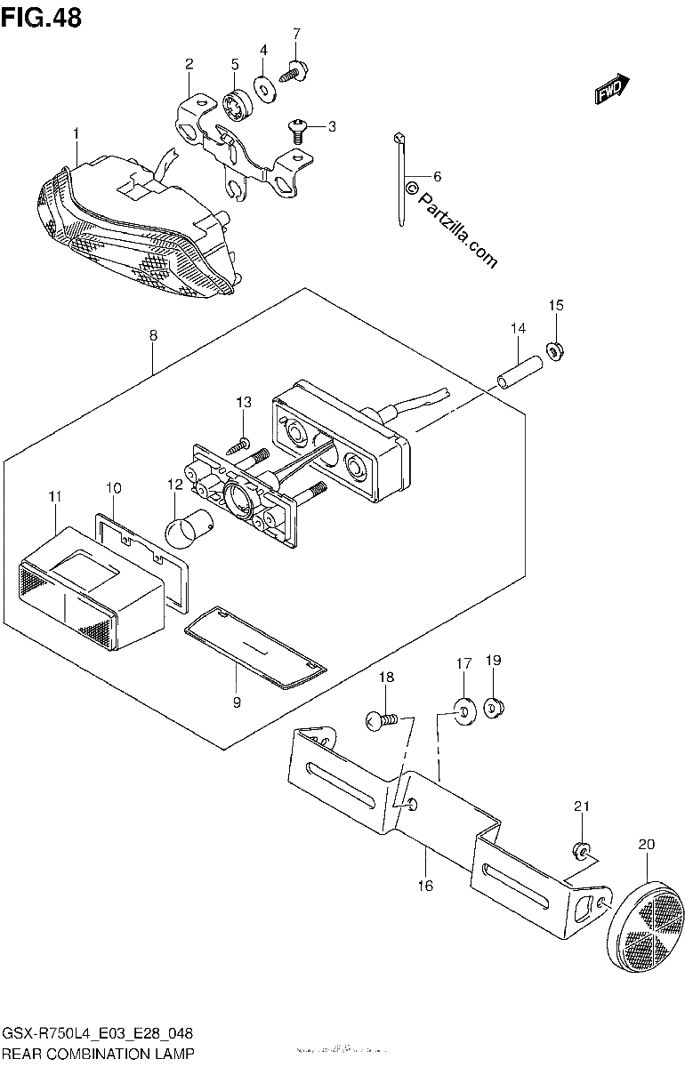 Diagrama de REAR COMBINATION LAMP GSX R750L4 E28