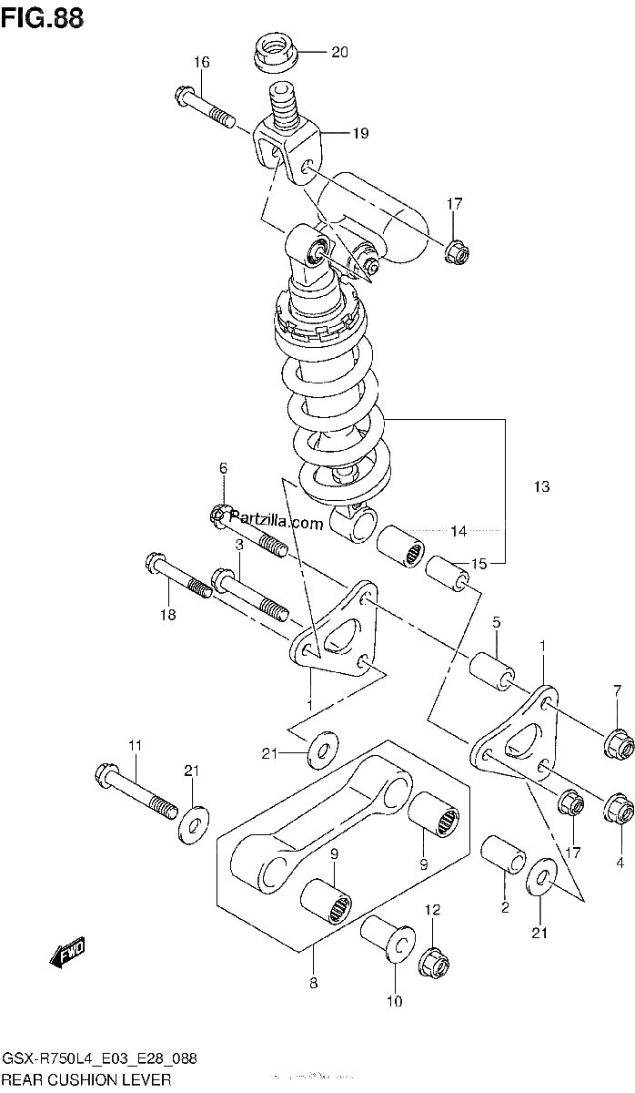 Diagrama de REAR CUSHION LEVER GSX R750L4 E03