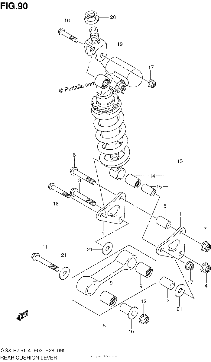 Diagrama de REAR CUSHION LEVER GSX R750L4 E33