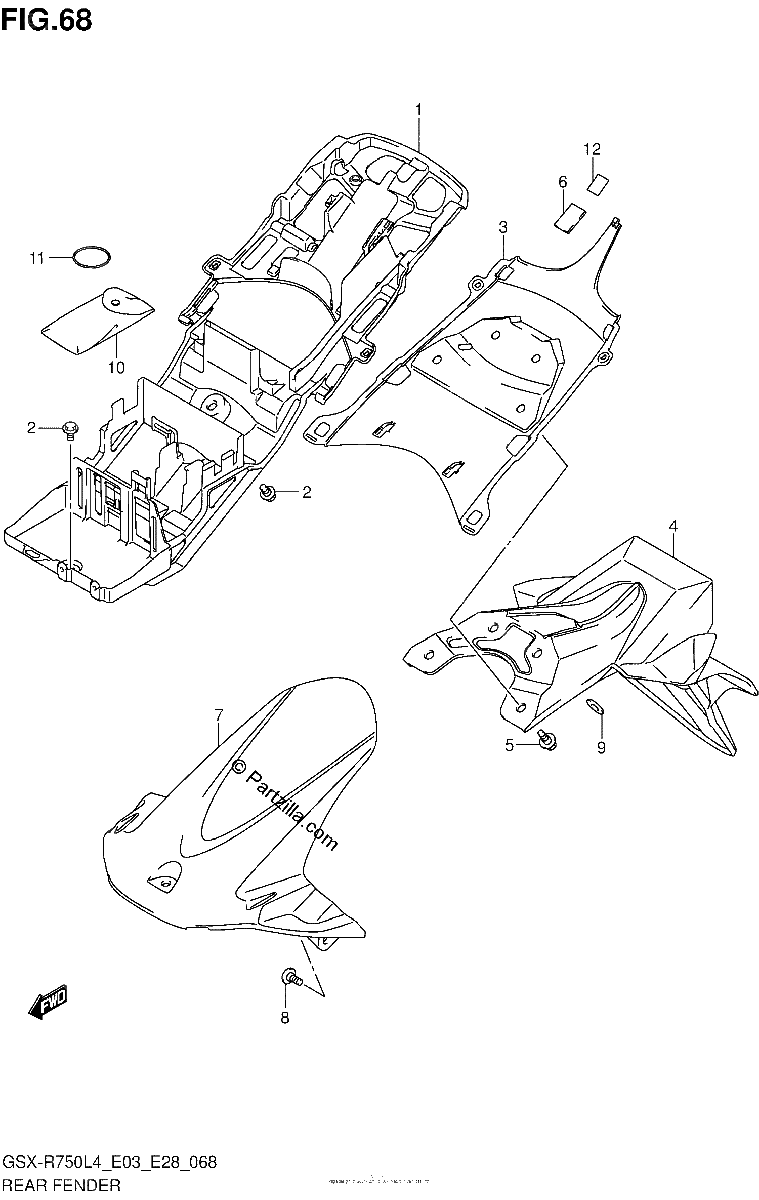 Diagrama de REAR FENDER GSX R750L4 E03
