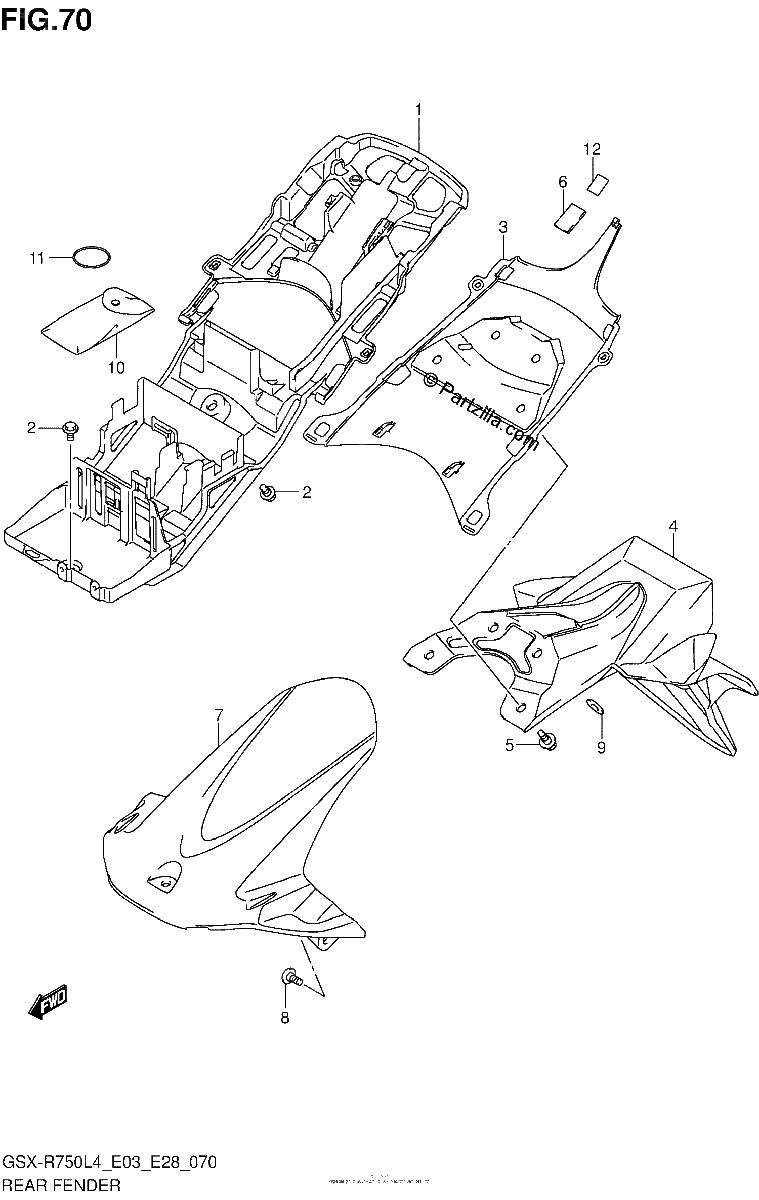 Diagrama de REAR FENDER GSX R750L4 E33