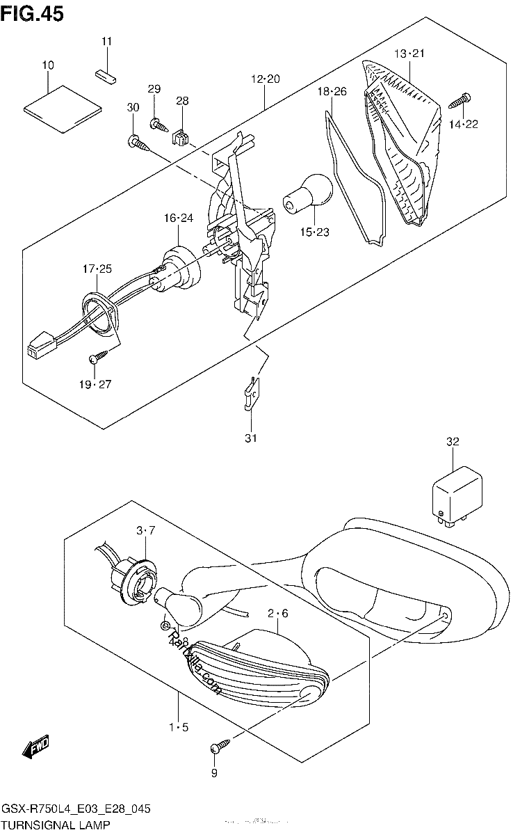 Diagrama de TURNSIGNAL LAMP GSX R750L4 E28