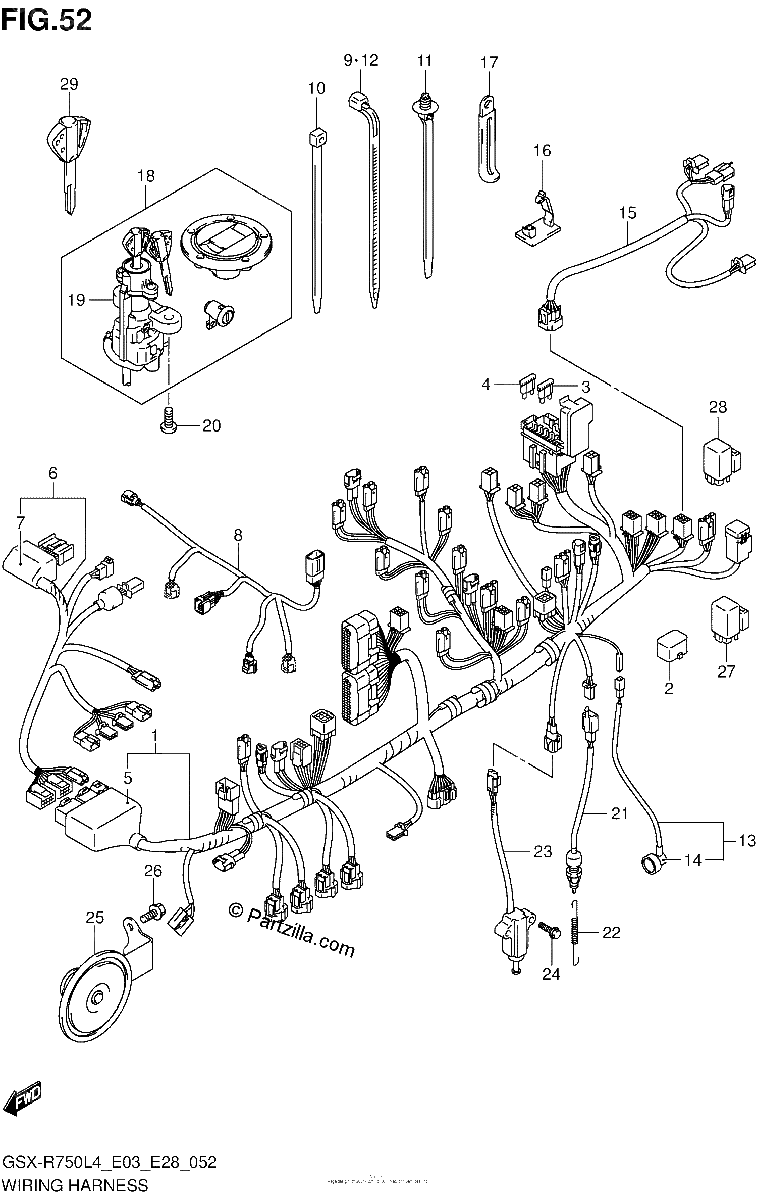 Diagrama de WIRING HARNESS GSX R750L4 E33