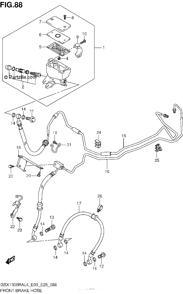 Diagrama de FRONT BRAKE HOSE GSX1300RAL4 E03