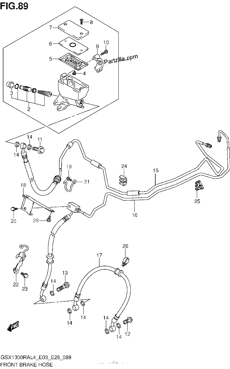 Diagrama de FRONT BRAKE HOSE GSX1300RAL4 E28