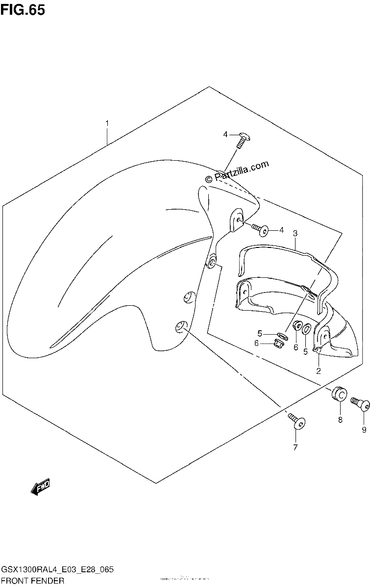 Diagrama de FRONT FENDER GSX1300RAL4 E28