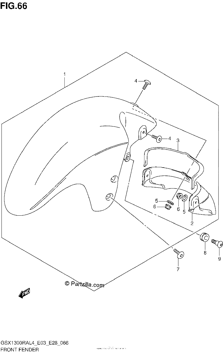 Diagrama de FRONT FENDER GSX1300RAL4 E33