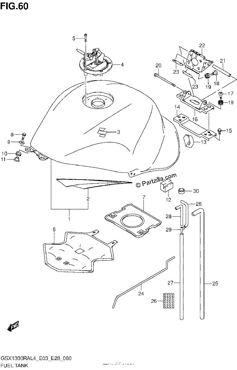 Diagrama de FUEL TANK GSX1300RAL4 E28