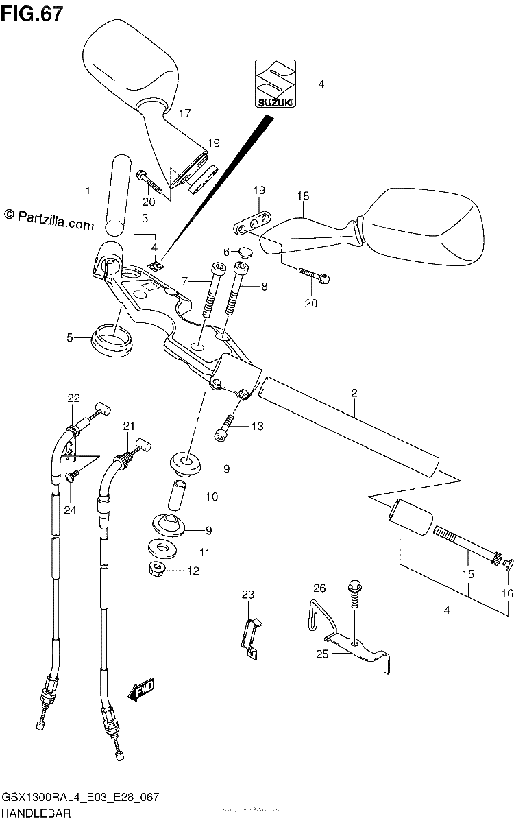 Diagrama de HANDLEBAR GSX1300RAL4 E03