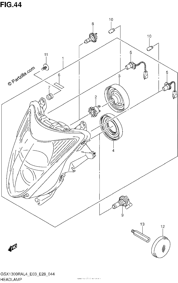 Diagrama de HEADLAMP GSX1300RAL4 E28