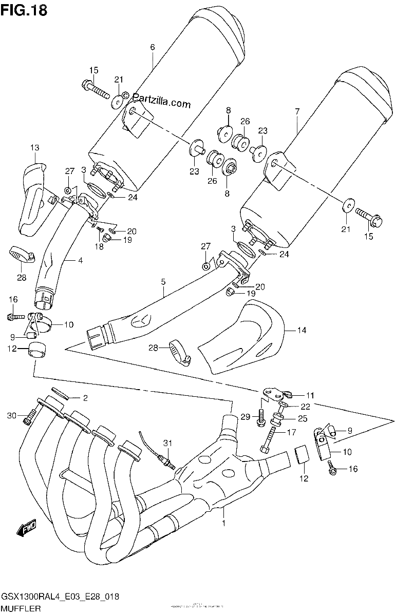 Diagrama de MUFFLER GSX1300RAL4 E03