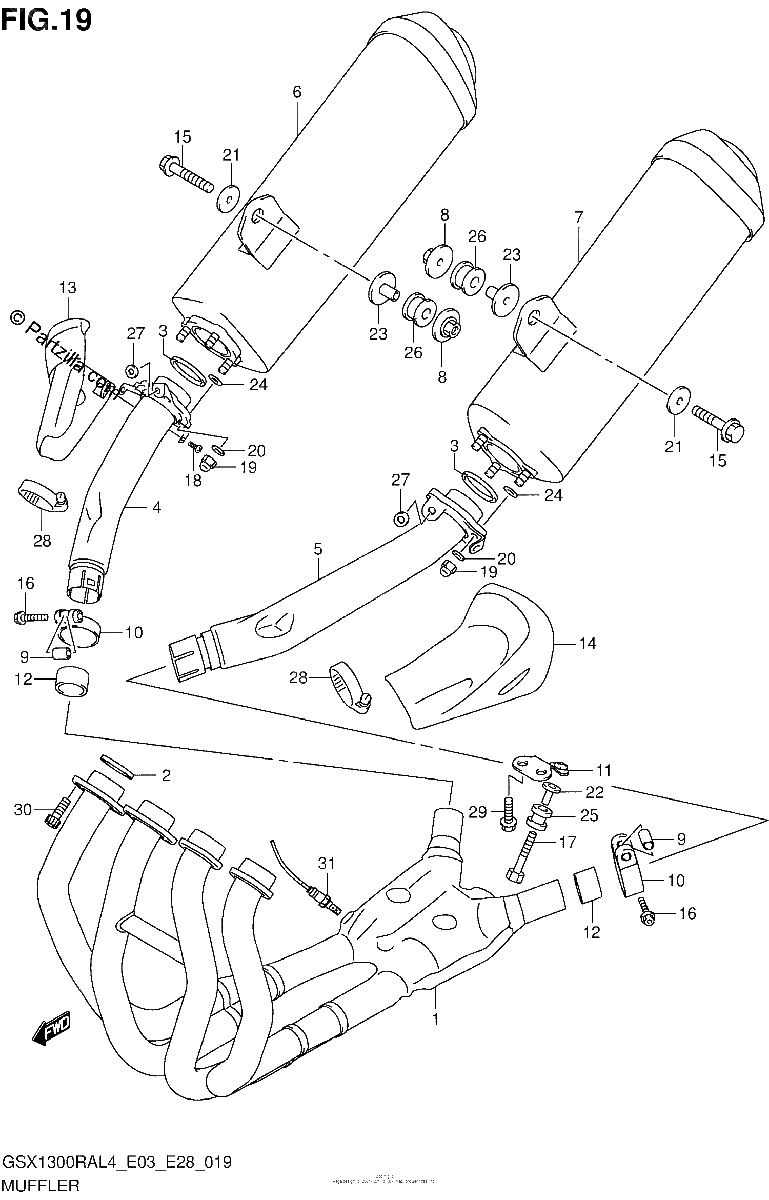 Diagrama de MUFFLER GSX1300RAL4 E28