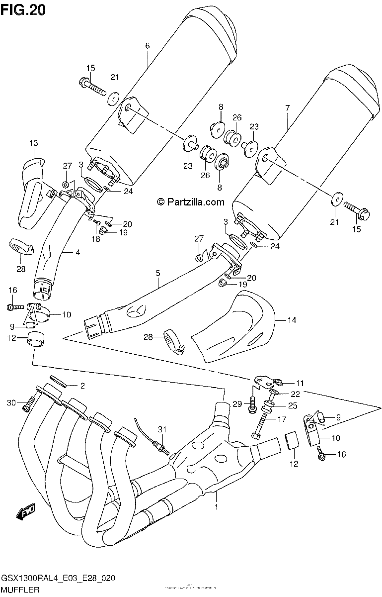 Diagrama de MUFFLER GSX1300RAL4 E33