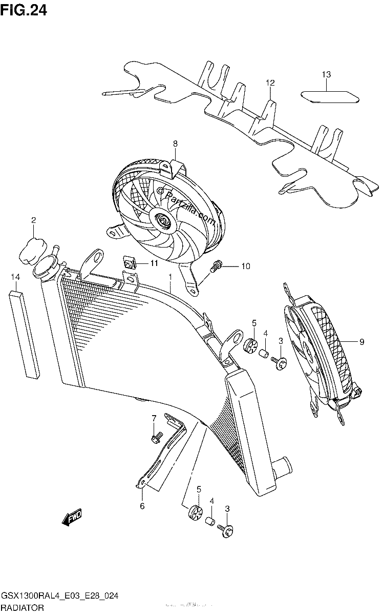 Diagrama de RADIATOR GSX1300RAL4 E03