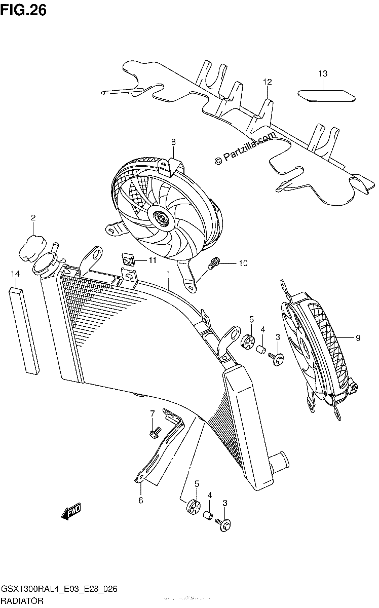 Diagrama de RADIATOR GSX1300RAL4 E33