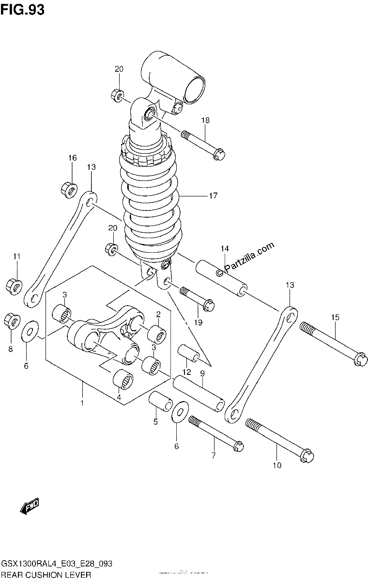 Diagrama de REAR CUSHION LEVER GSX1300RAL4 E03