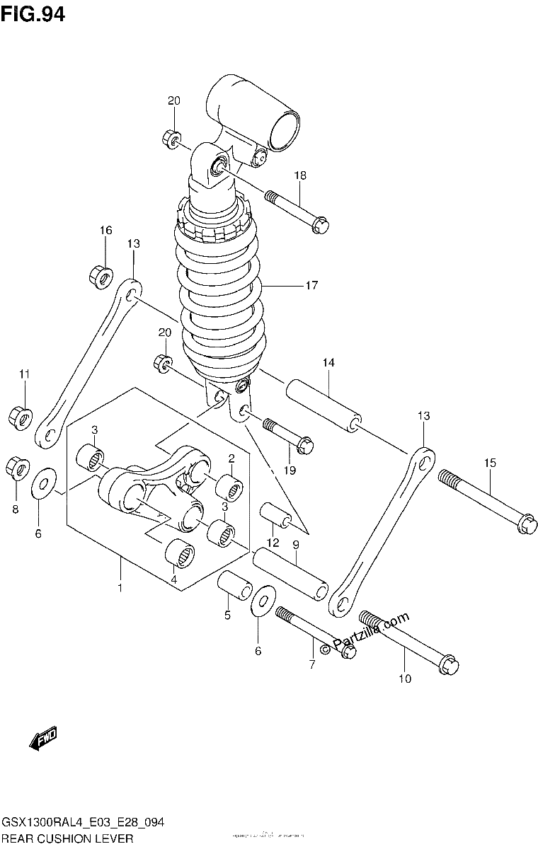Diagrama de REAR CUSHION LEVER GSX1300RAL4 E28
