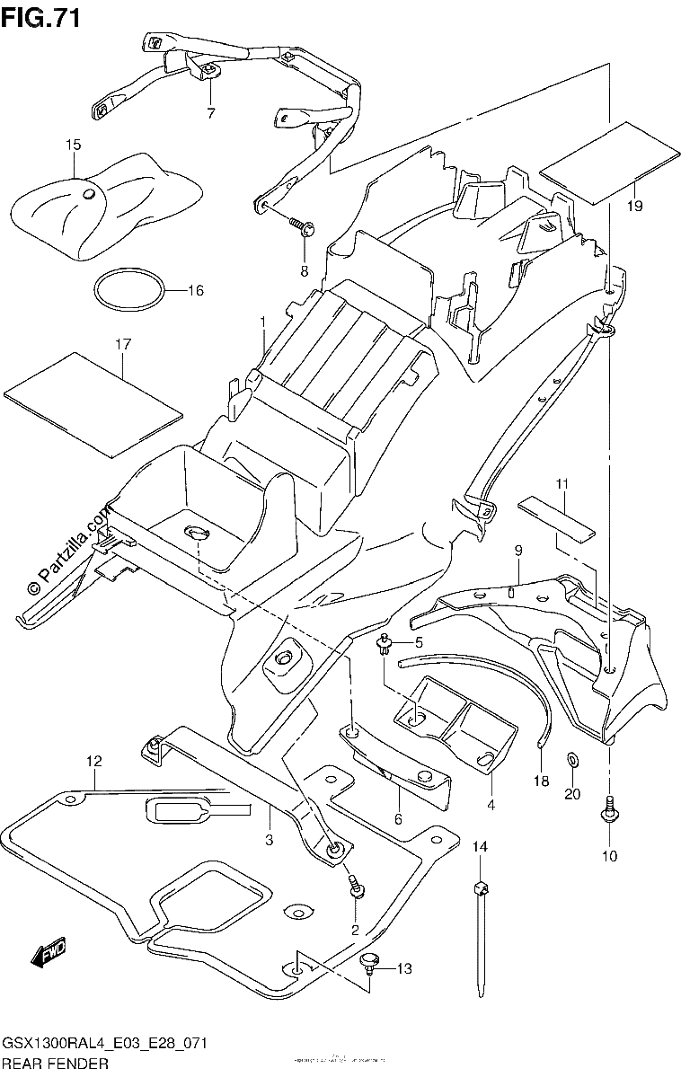 Diagrama de REAR FENDER GSX1300RAL4 E03