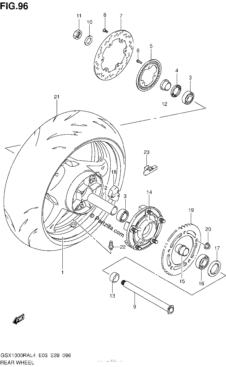 Diagrama de REAR WHEEL GSX1300RAL4 E03