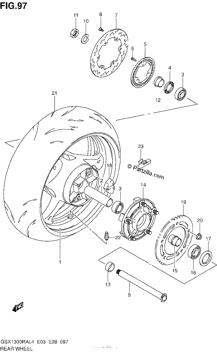 Diagrama de REAR WHEEL GSX1300RAL4 E28