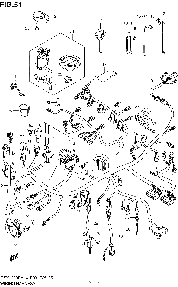 Diagrama de WIRING HARNESS GSX1300RAL4 E28
