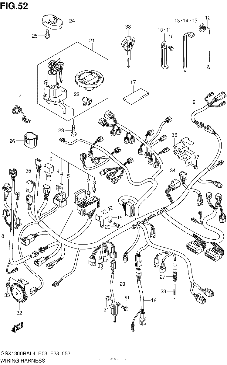 Diagrama de WIRING HARNESS GSX1300RAL4 E33