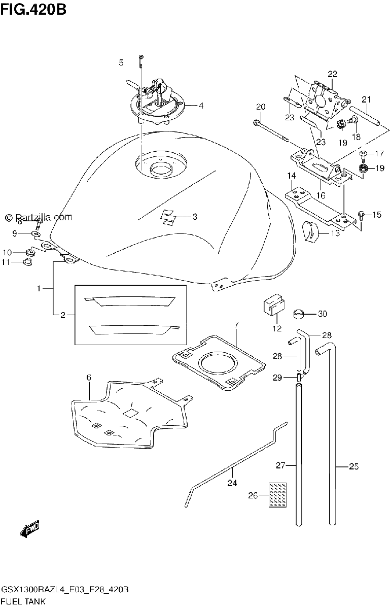 Diagrama de FUEL TANK GSX1300RAZL4 E28
