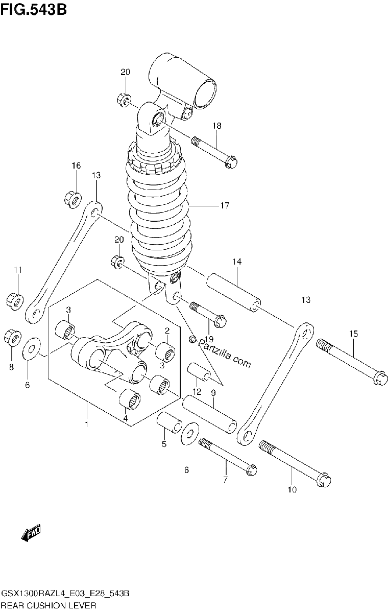 Diagrama de REAR CUSHION LEVER GSX1300RAZL4 E28