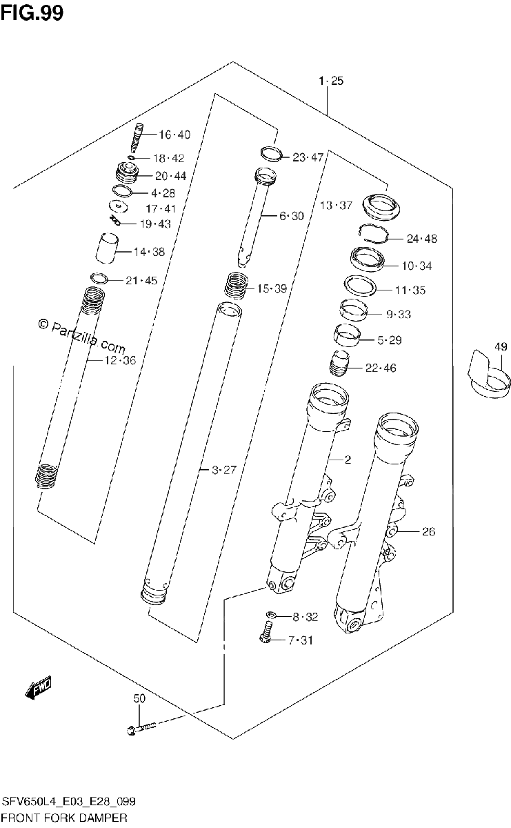 Diagrama de FRONT FORK DAMPER SFV650AL4 E33