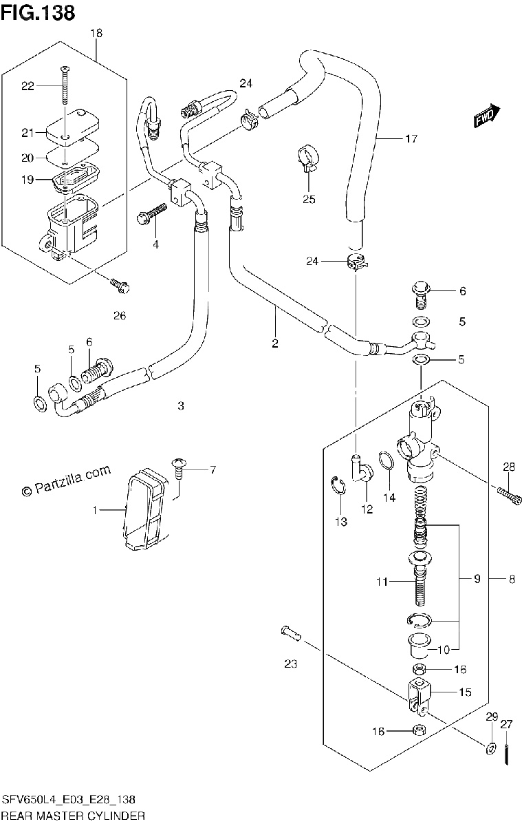 Diagrama de REAR MASTER CYLINDER SFV650AL4 E28