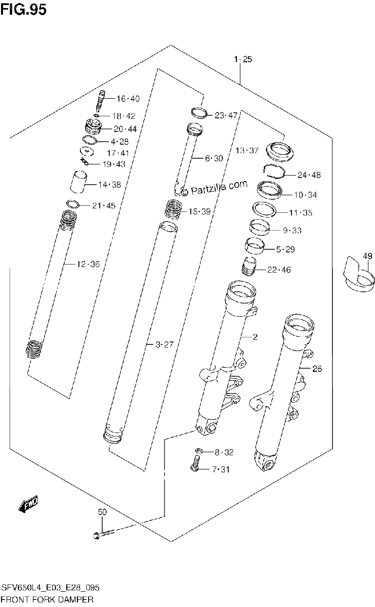 Diagrama de FRONT FORK DAMPER SFV650L4 E03