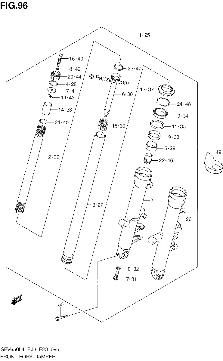 Diagrama de FRONT FORK DAMPER SFV650L4 E28